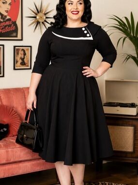 Hell Bunny Vixen 50’s Style Retro Black & White A-Line Cocktail Dress Size 2XL